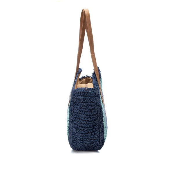VEGAN Round Raffia Bag | Blue Multi