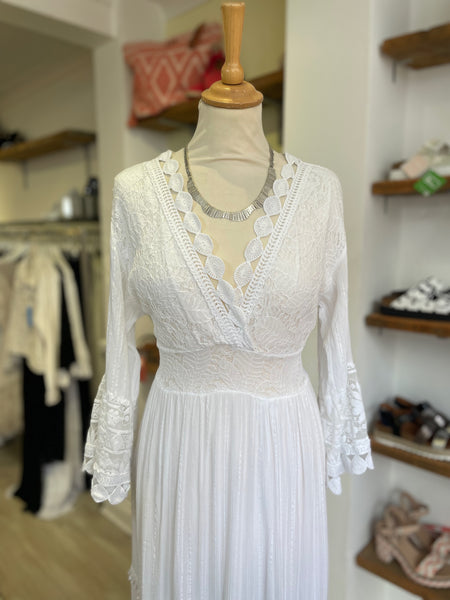 3/4 Sleeve Lace Maxi Dress | White