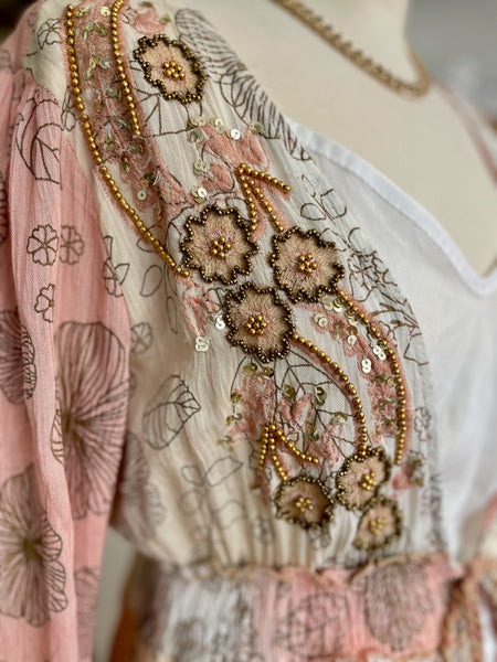Boho Embellished Floral Kimono | Dusky Pink