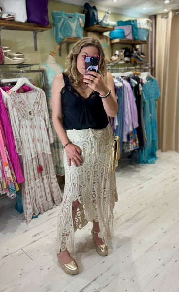 Freya Crochet Waterfall Skirt | Beige