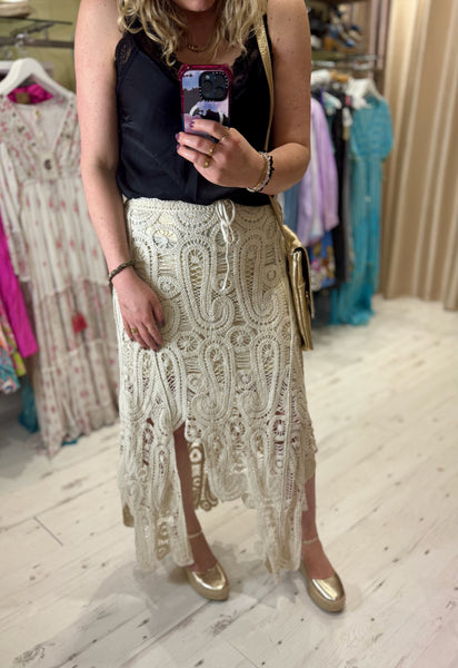 Freya Crochet Waterfall Skirt | Beige