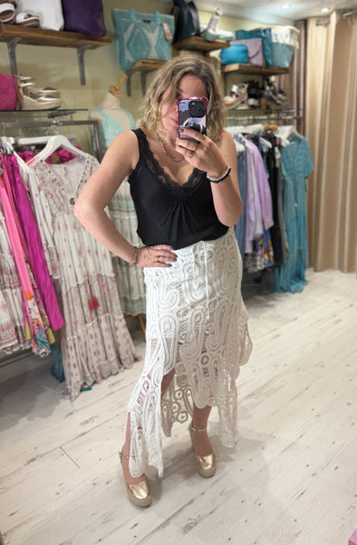 Freya Crochet Waterfall Skirt | Off White