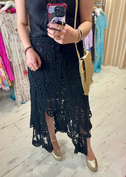 Freya Crochet Waterfall Skirt | Black