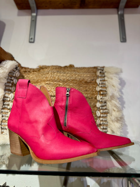 Nubuck Heeled Short Cowboy Boot | 06106 | Hot Pink