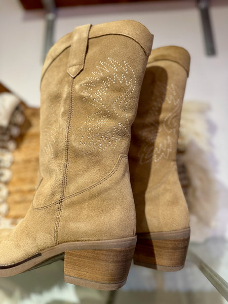 Classic Suede Tall Cowboy Boot | Beige