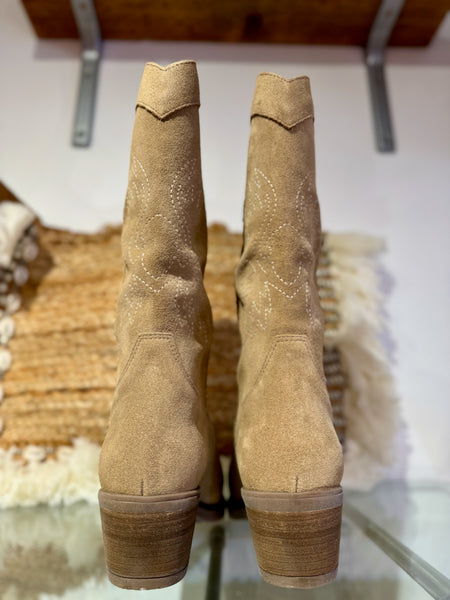 Classic Suede Tall Cowboy Boot | Beige