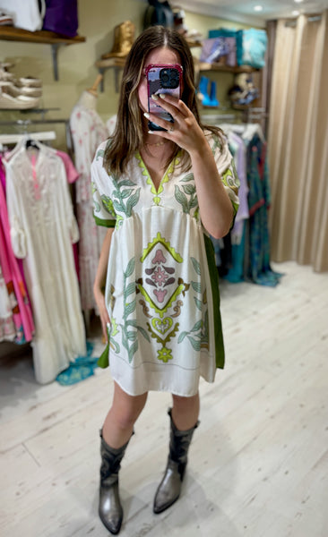 Anais Boho Printed Short Dress | Lime