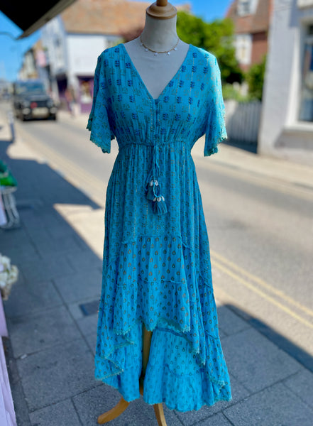 Boho Embellished High/Low Maxi Dress | Turquoise