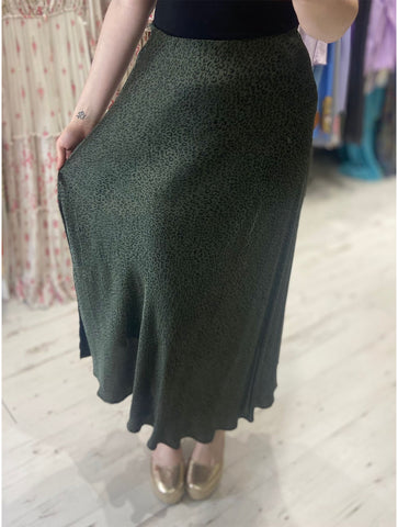 Alana Silk Mix Leopard Print Skirt | Olive Green