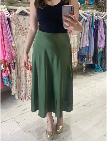 Avril Satin Skirt | Khaki Green