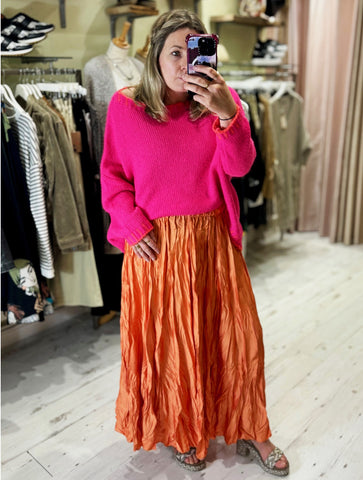 Crinkle Midi Skirt | Orange