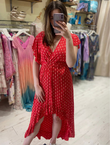 Gold Spot High/Low Maxi Dress | Red
