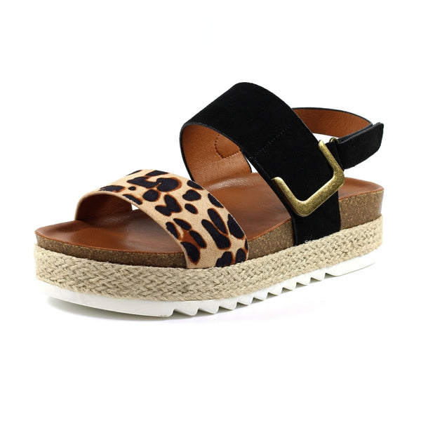 Nessa Flatform Sandal | Black/Leopard
