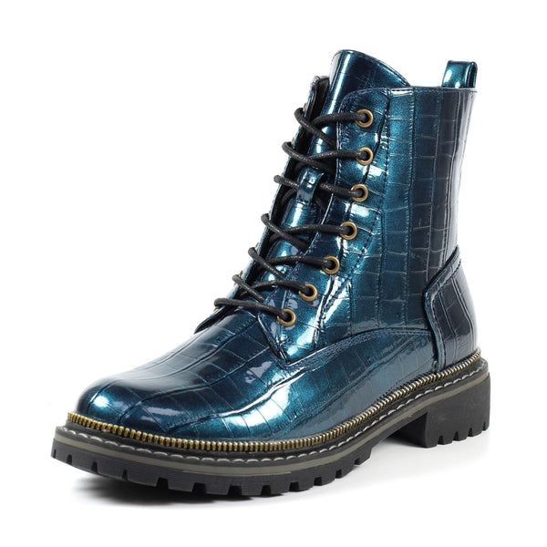 Lunar | Regan Patent Croc Ankle Boot | Blue