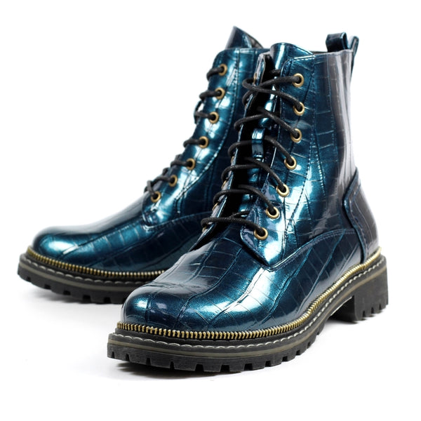 Lunar | Regan Patent Croc Ankle Boot | Blue