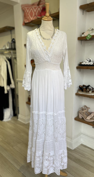 3/4 Sleeve Lace Maxi Dress | White