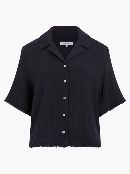 Fray Edge Detail Short Sleeve Shirt | J2WAH | Black
