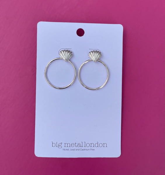 Plated Brass Shell Circle Earrings in Silver