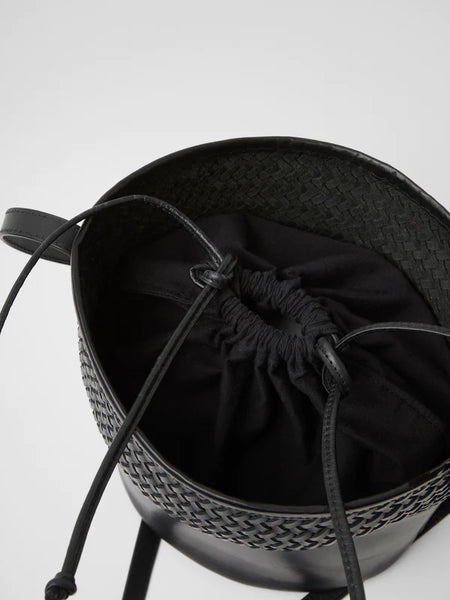 Woven Leather Bucket Bag | Black