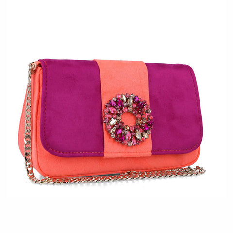Sagittae Embellished Colour Block Evening Bag | Coral