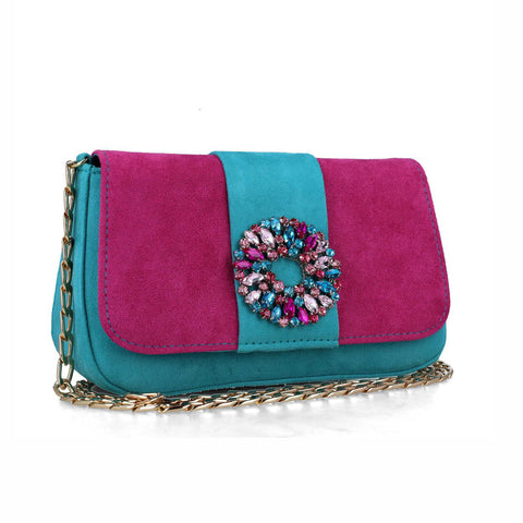 Sagittae Embellished Colour Block Evening Bag | Turquoise