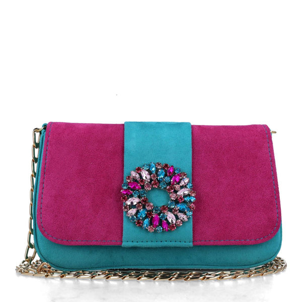 Sagittae Embellished Colour Block Evening Bag | Turquoise