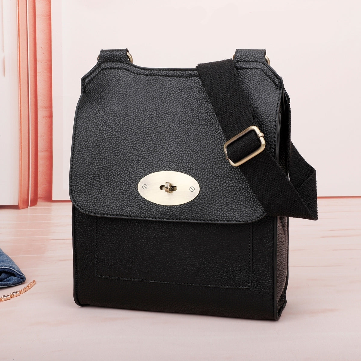Medium Cross Body Satchel Bag | Black