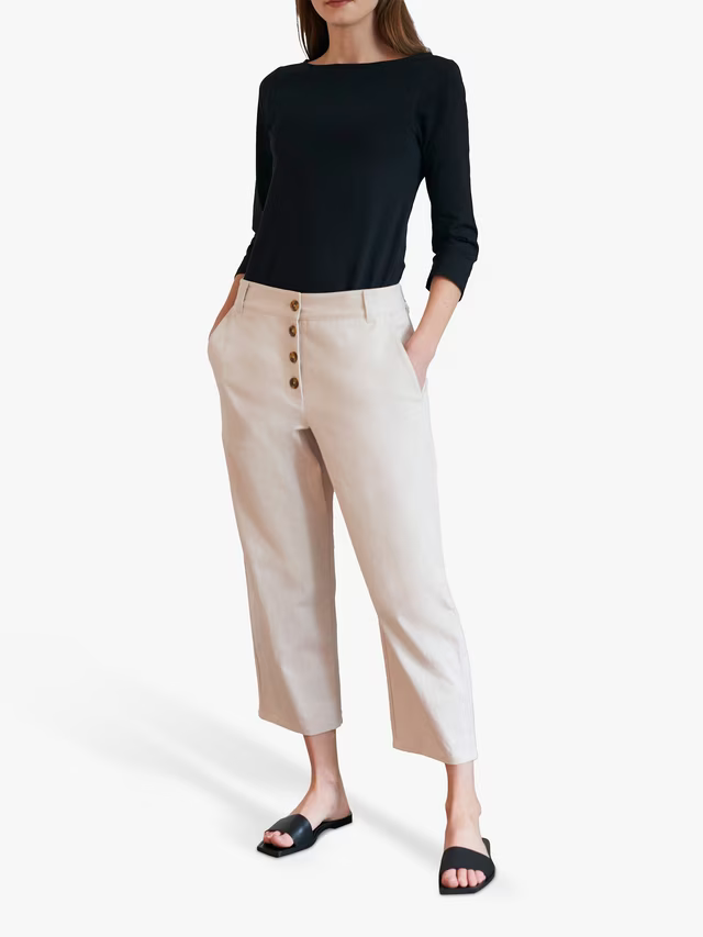 Great Plains | Hollie Organic Cotton Jersey 3/4 Sleeve Boat Neck Top | Black