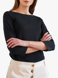 Great Plains | Hollie Organic Cotton Jersey 3/4 Sleeve Boat Neck Top | Black