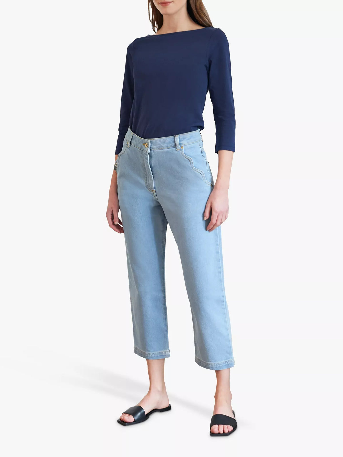 Great Plains | Hollie Organic Cotton Jersey 3/4 Sleeve Boat Neck Top | Navy