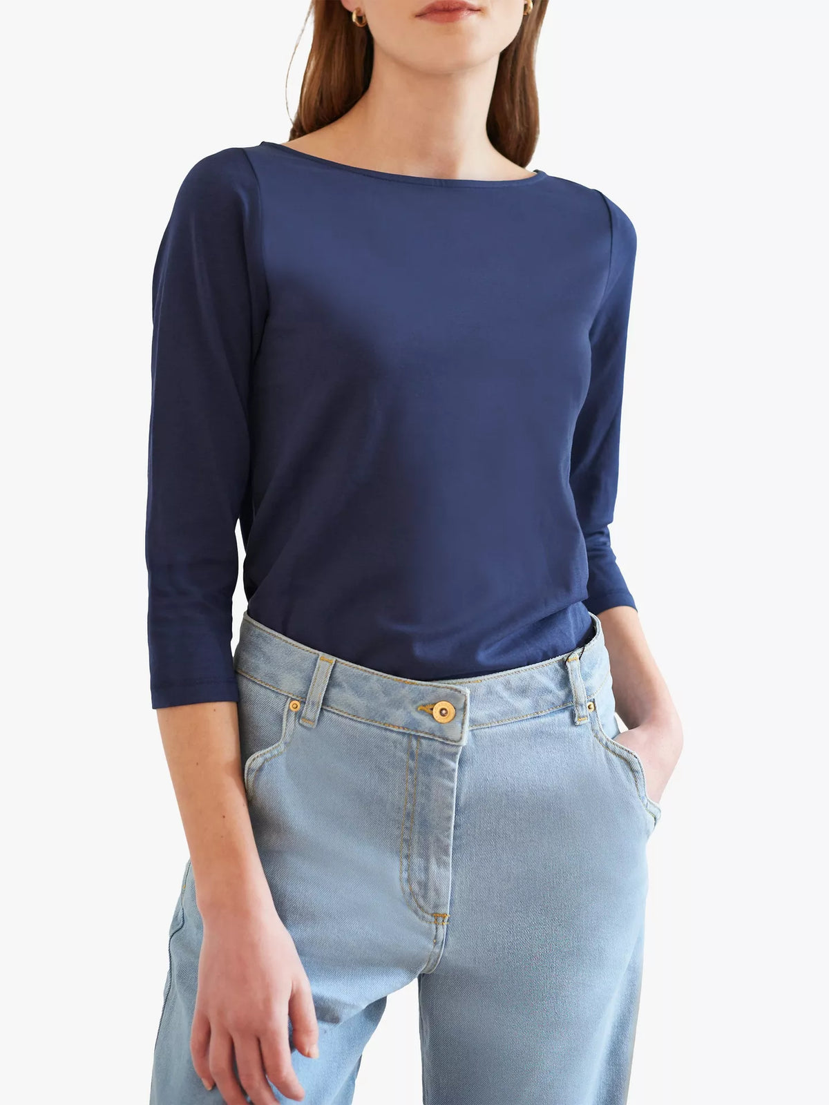 Great Plains | Hollie Organic Cotton Jersey 3/4 Sleeve Boat Neck Top | Navy