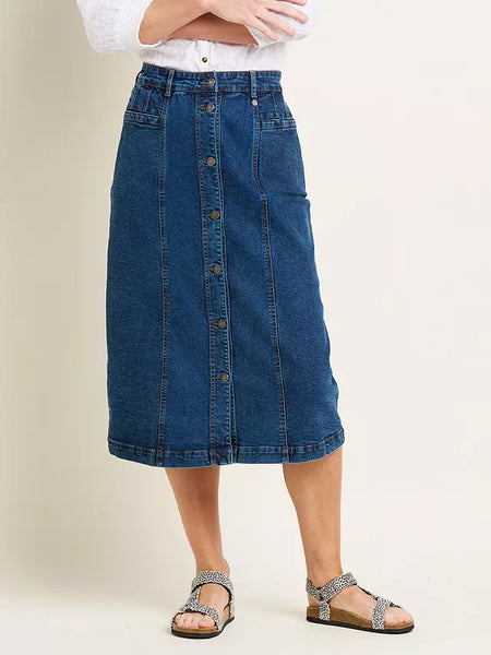 Button Front Denim Midi Skirt | Blue