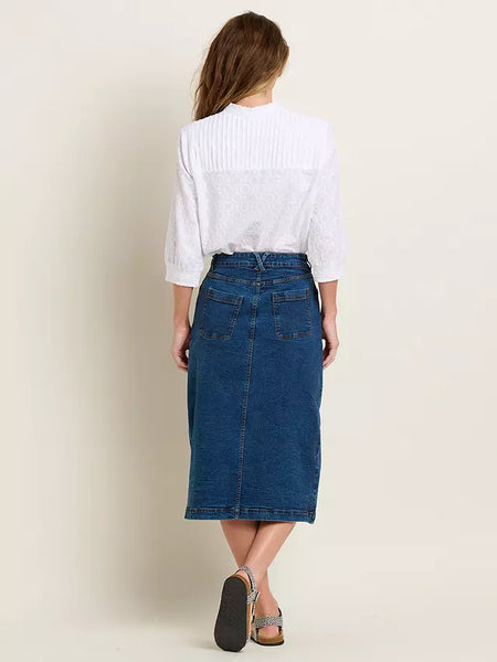 Button Front Denim Midi Skirt | Blue