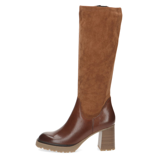 Caprice | Block Heel Stretch Long Boot | Cognac