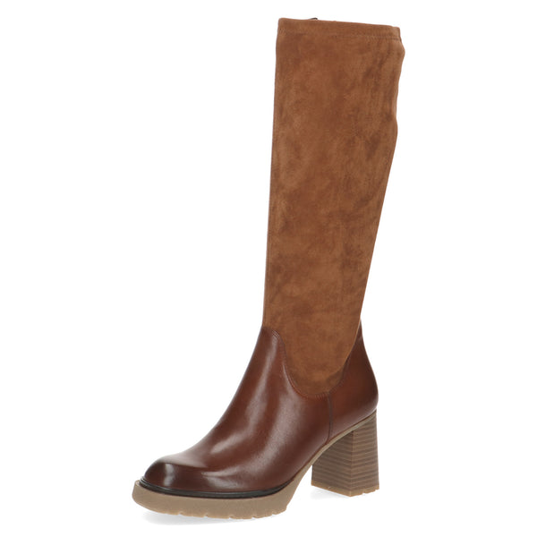 Caprice | Block Heel Stretch Long Boot | Cognac