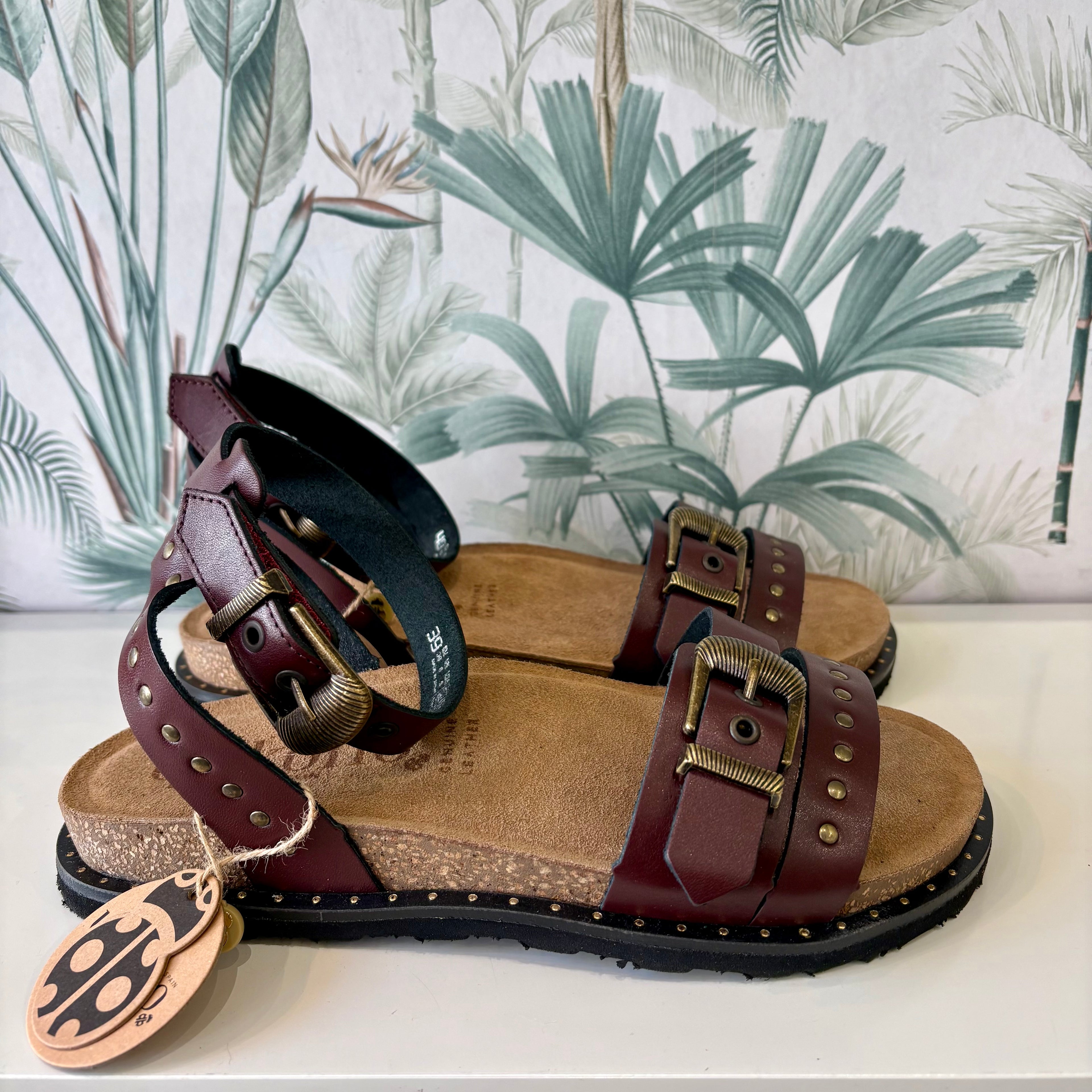 Yokono | BOLUS-260 | Studded Ankle Strap Sandal | Bordeaux