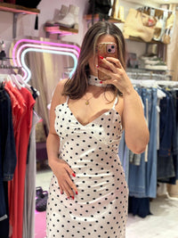 Polka Dot Silky Midi Dress | Light Beige