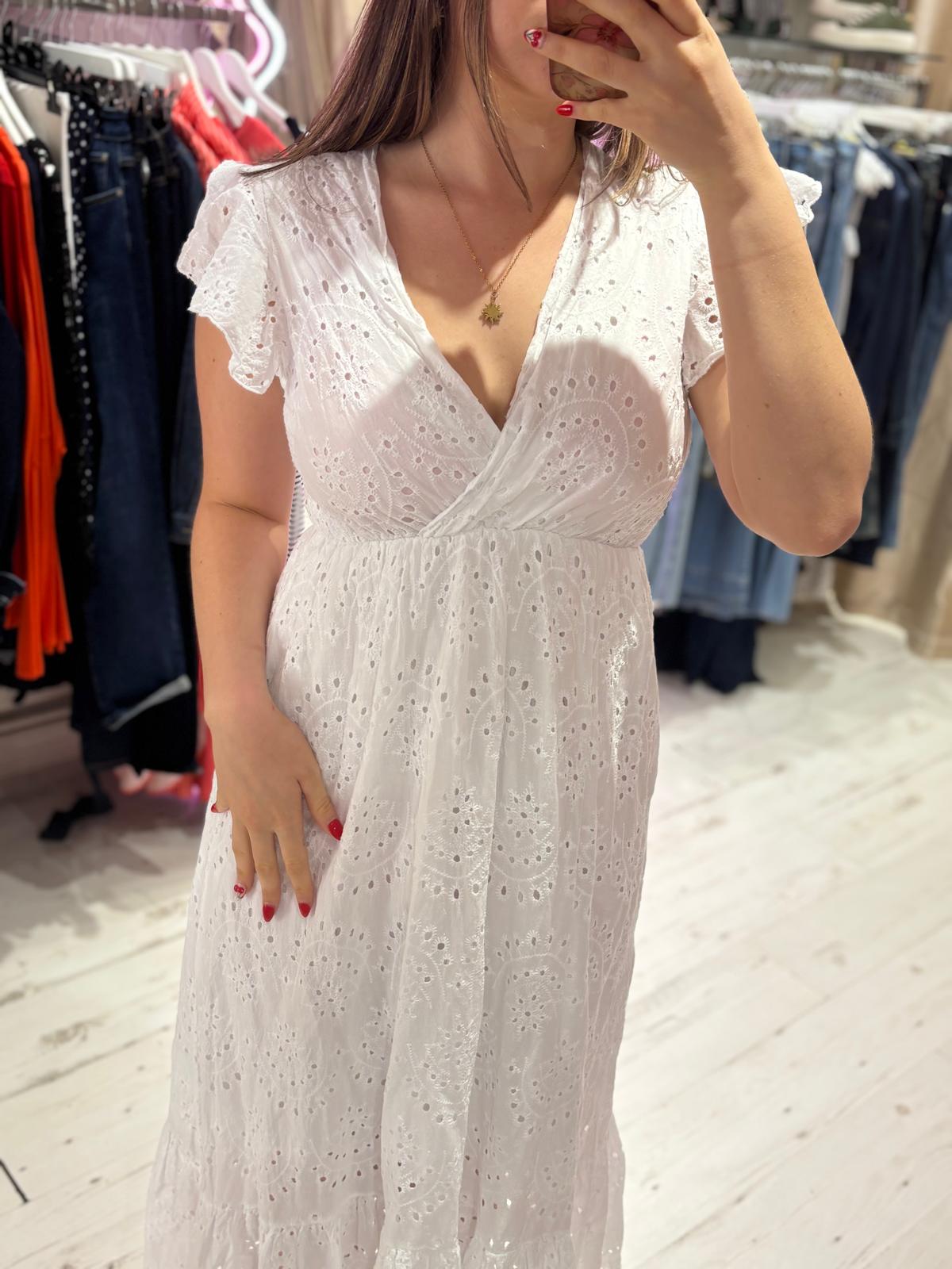 Broderie Anglaise Cotton Midaxi Dress | White