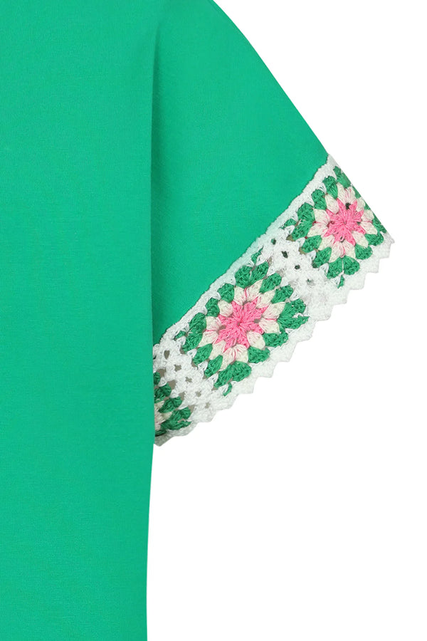 Cassie Crochet Sleeve Top | Green Pepper