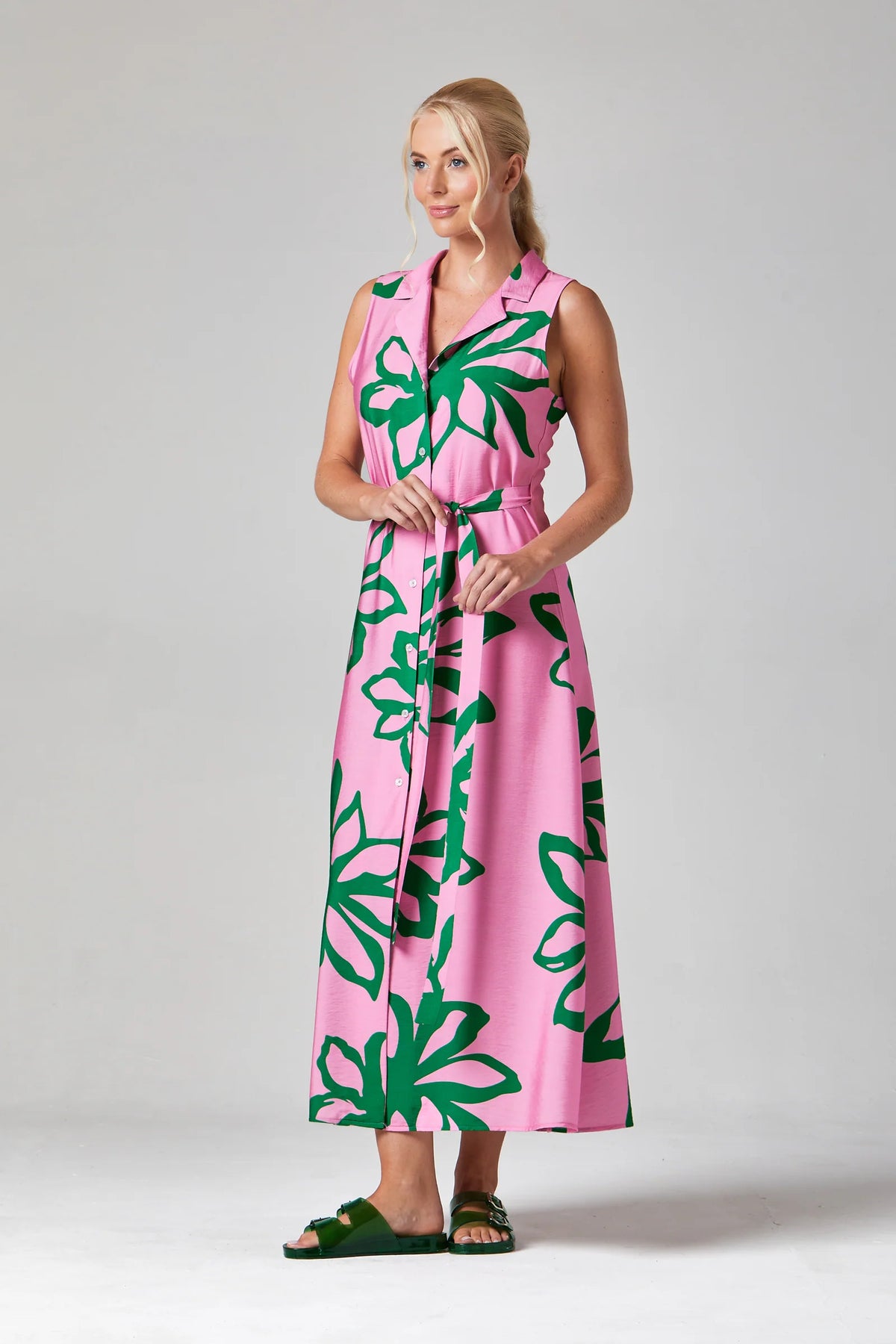 Mairi Midi Shirt Dress | Pink/Green