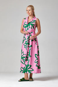 Mairi Midi Shirt Dress | Pink/Green