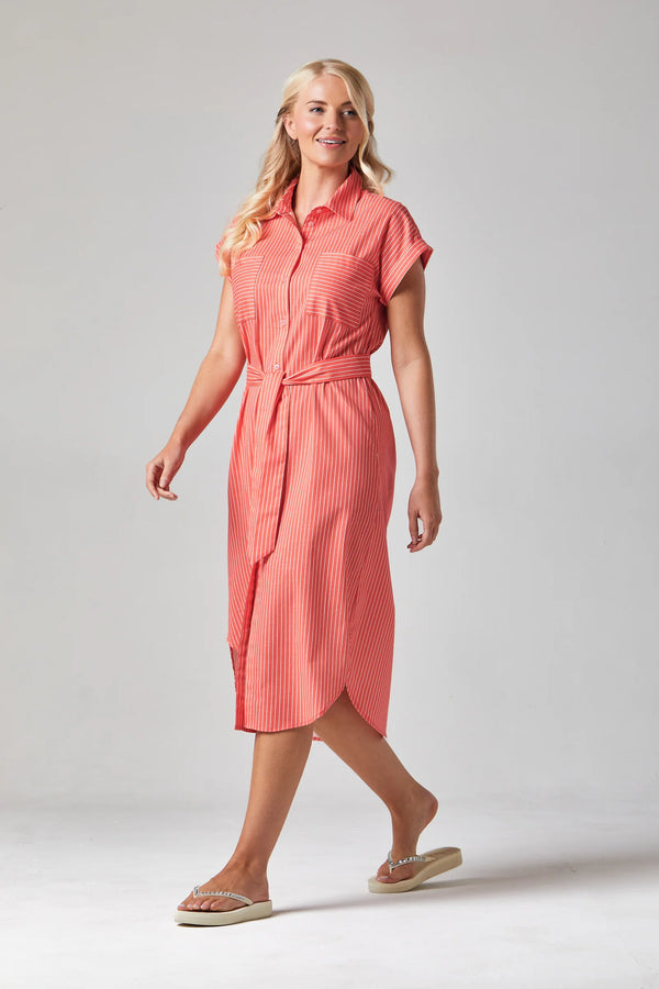 Rochelle Striped Shirt Dress | Fiesta Red/White