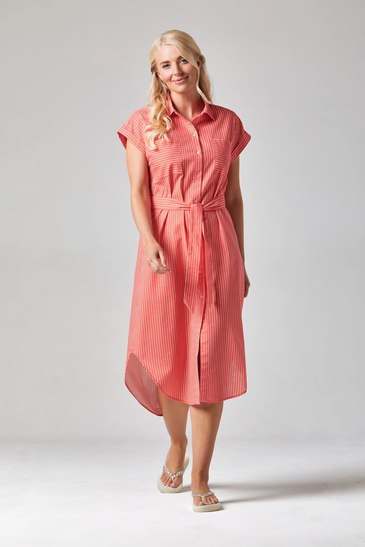 Rochelle Striped Shirt Dress | Fiesta Red/White