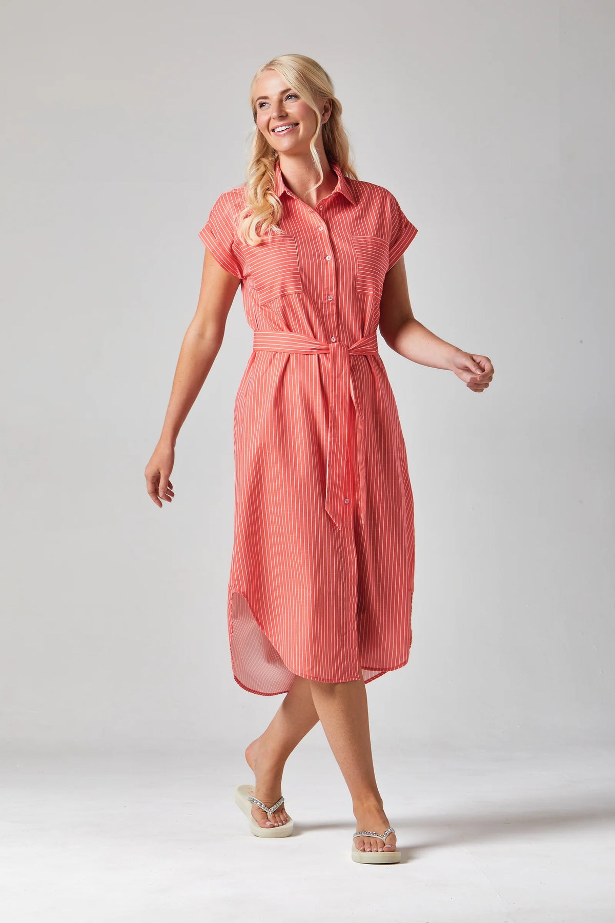 Rochelle Striped Shirt Dress | Fiesta Red/White