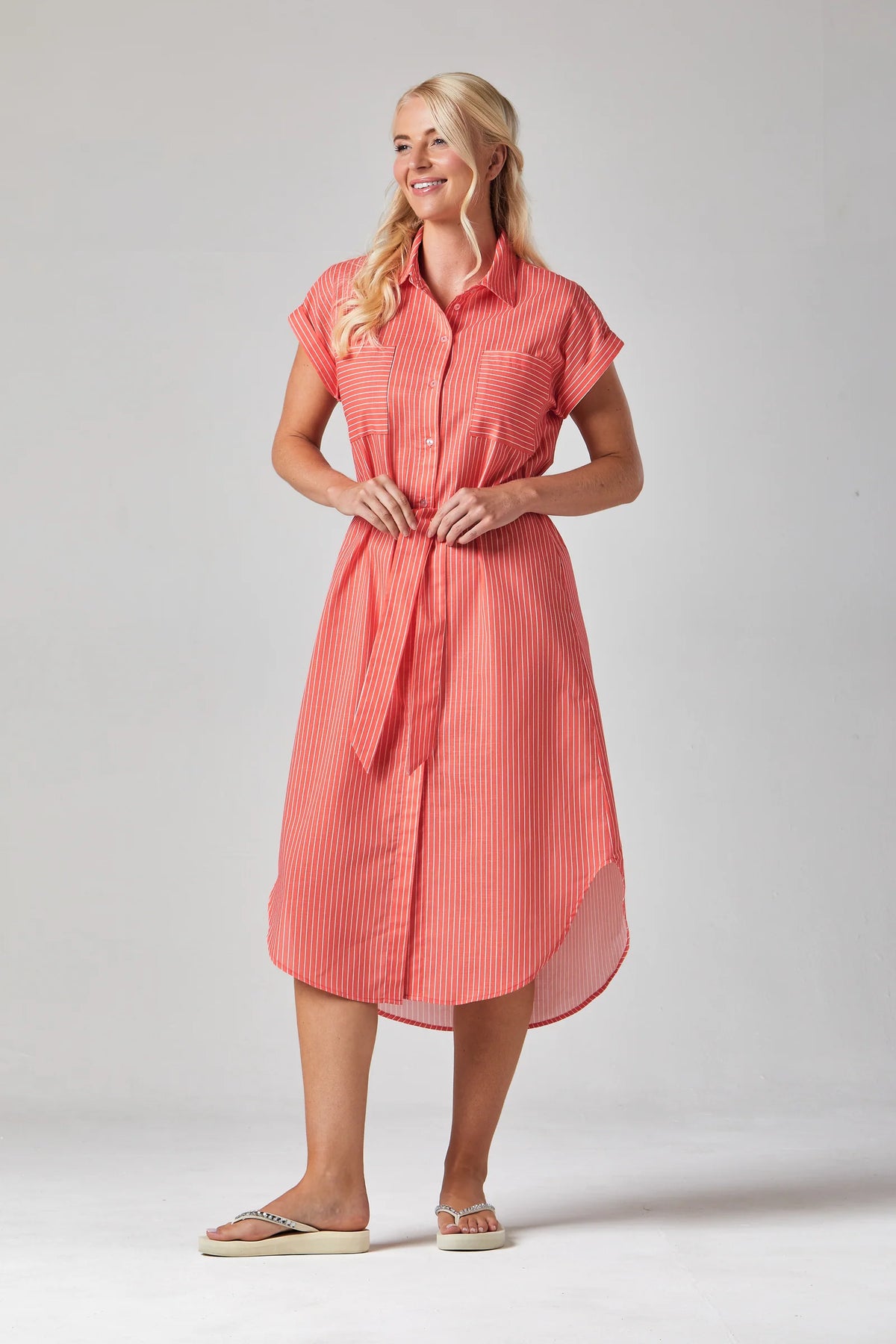 Rochelle Striped Shirt Dress | Fiesta Red/White