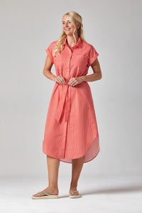 Rochelle Striped Shirt Dress | Fiesta Red/White