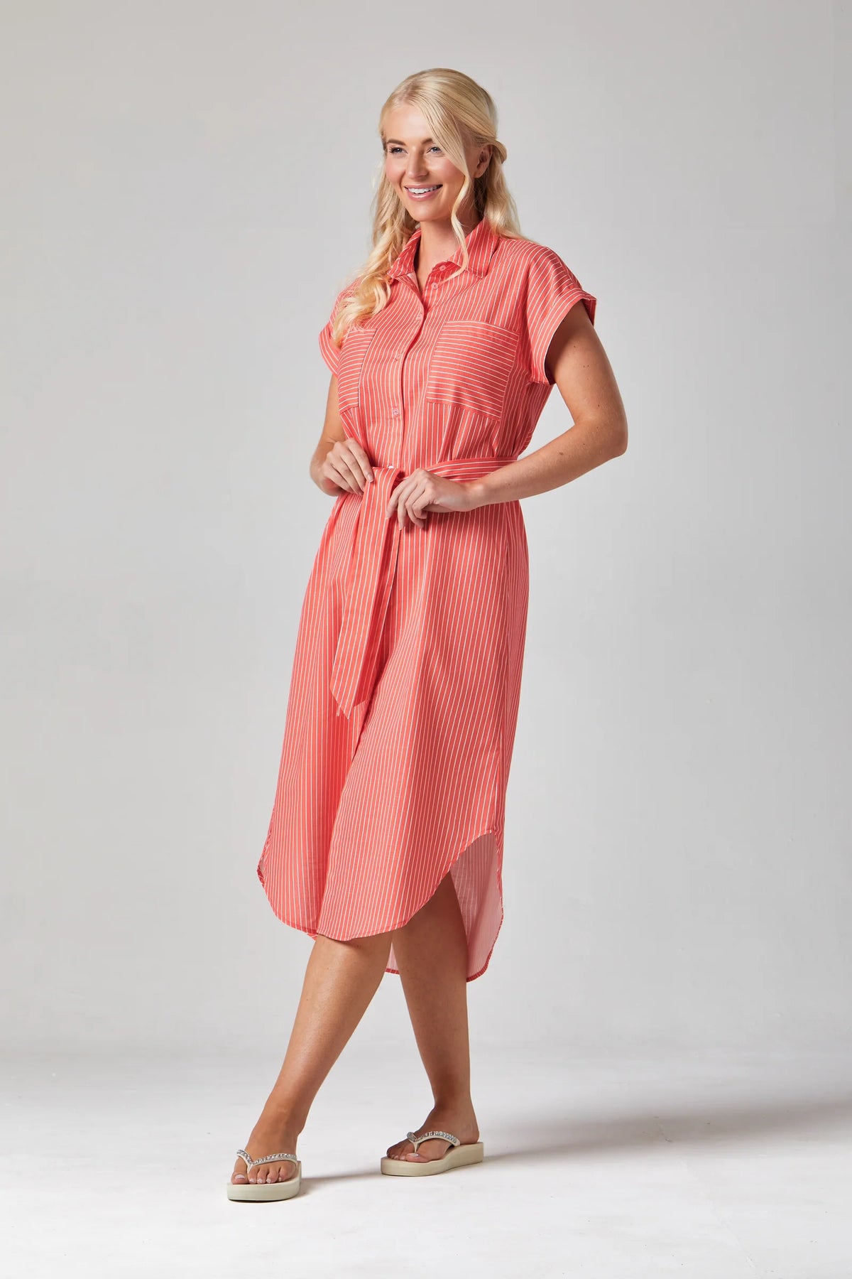 Rochelle Striped Shirt Dress | Fiesta Red/White