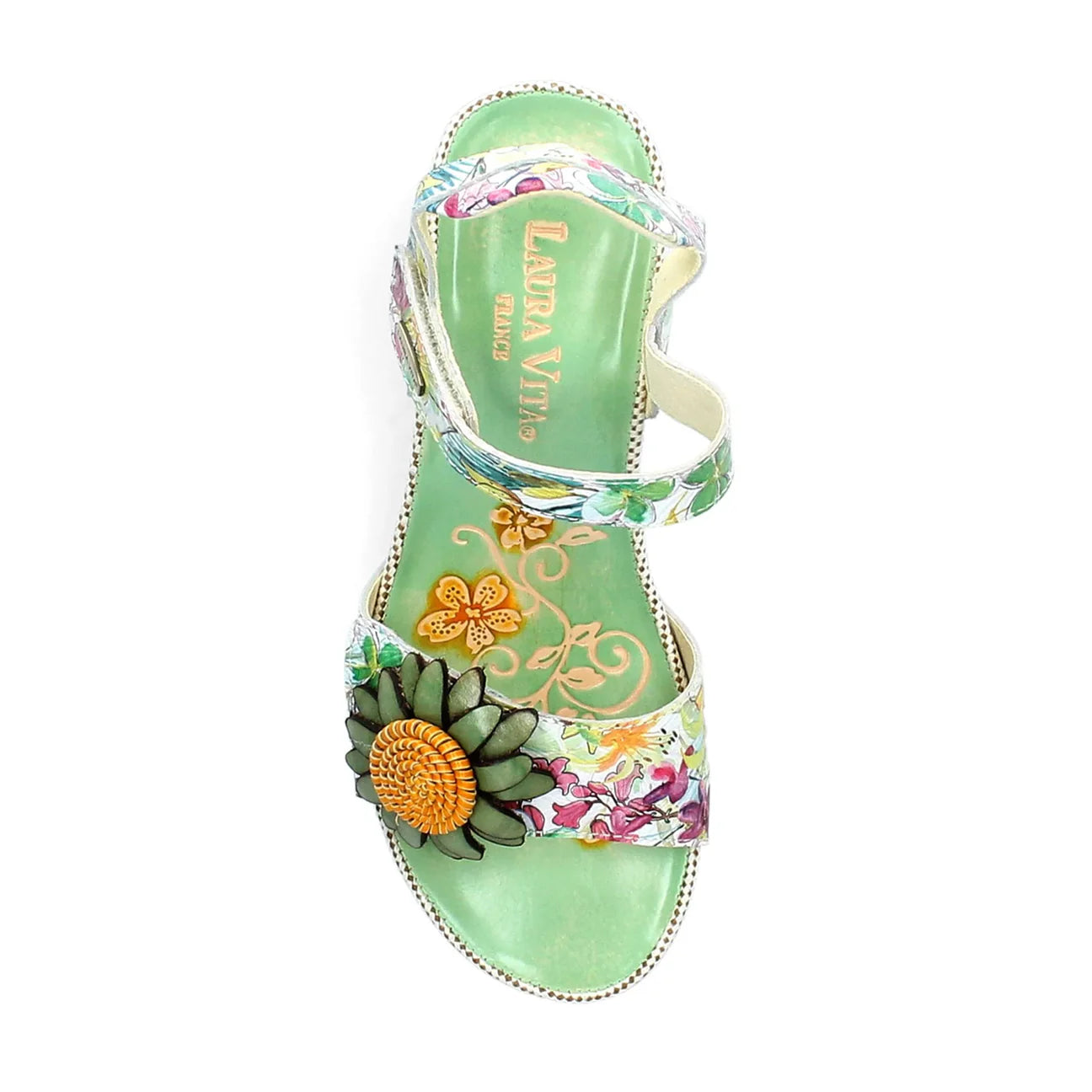 Laura Vita | Barry 36 Floral Wedge Sandal | Green Multi