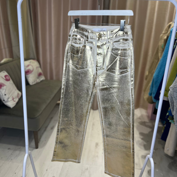 Metallic Straight Leg Jeans | Gold