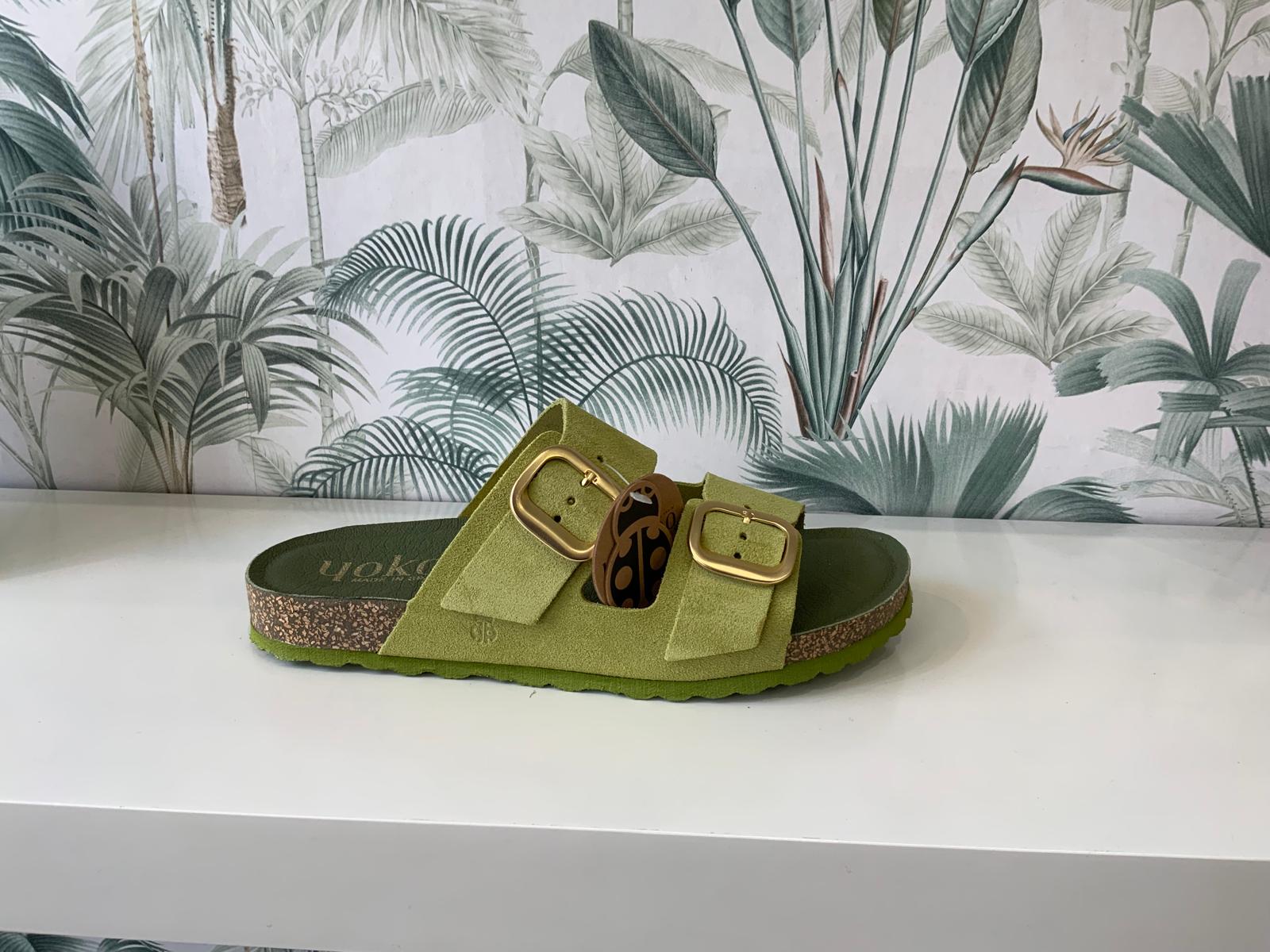 Yokono | ONLY-700 | Suede 2-Buckle Strap Sandal | Pistachio